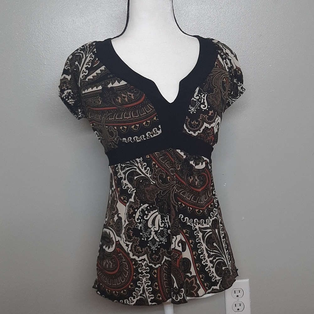 Silky Black & Brown Babydoll Blouse